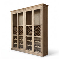 Hamptons Glass Door Display Wine Bar & Drink Cabinet with Storage, Lattice Wine Rack,Glass Holders & Bottle Trays 110cm Wide