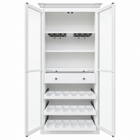 Hamptons Glass Door Display Wine Bar & Drink Cabinet with Storage, Wine Rack, Glass Holders & Pull-Out Trays 110cm Wide