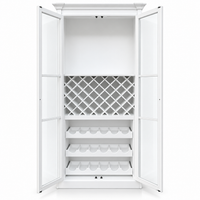 Hamptons Glass Door Display Wine Bar & Drink Cabinet with Storage, Lattice Wine Rack,Glass Holders & Bottle Trays 110cm Wide