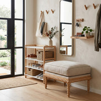 Hamptons Coastal Bobbin Line and Timber Ottoman Stool