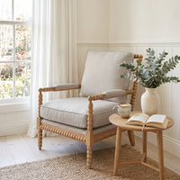 Hamptons Coastal Bobbin Linen and Timber Armchair