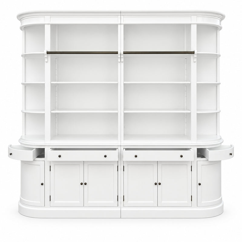 French Provincial Grand Library Bookcase Cabinet with Ladder & Curved Side Detailing Display