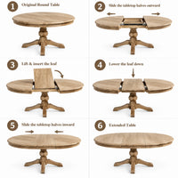 French Provincial Farmhouse 140-180cm Pedestal Extendable Round Dining Table ASH Wood
