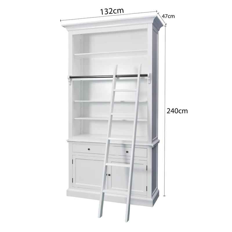 Hamptons Halifax Open Extendable Bookcase with Ladder 250-368cm