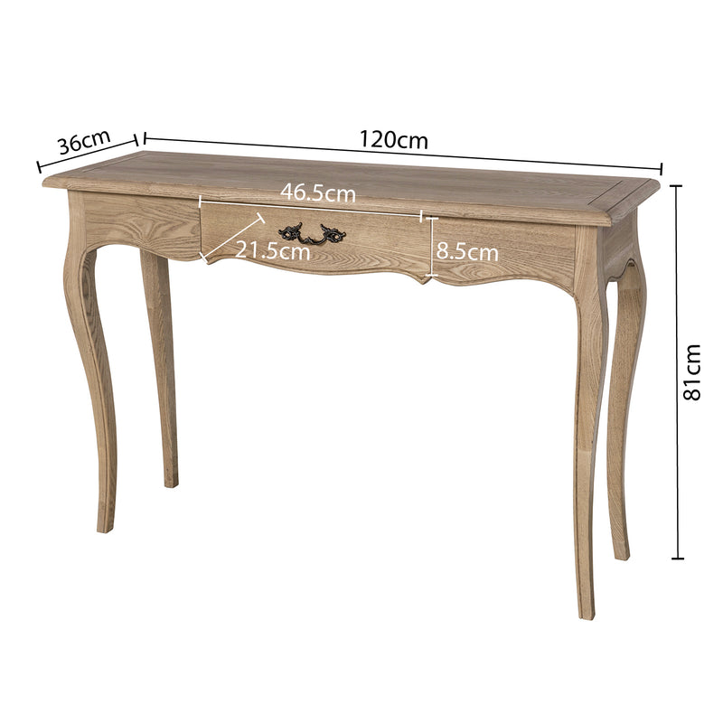 French Provincial Console Hall Table in Natural Oak