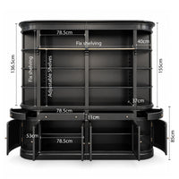 French Provincial Grand Library Bookcase Cabinet with Ladder & Curved Side Detailing Display