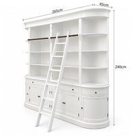 French Provincial Grand Library Bookcase Cabinet with Ladder & Curved Side Detailing Display