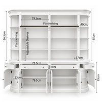 French Provincial Grand Library Bookcase Cabinet with Ladder & Curved Side Detailing Display