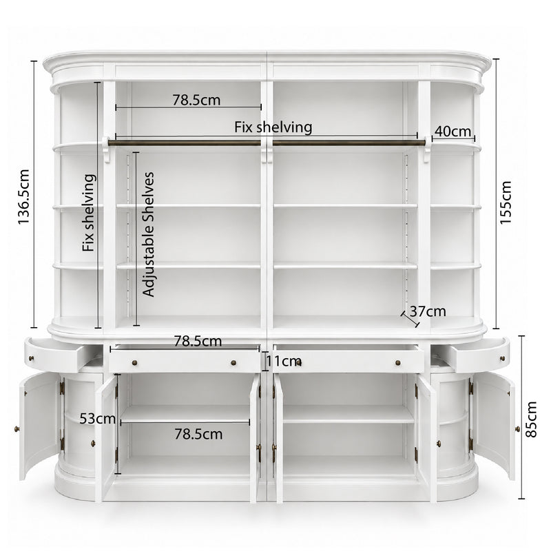 French Provincial Grand Library Bookcase Cabinet with Ladder & Curved Side Detailing Display