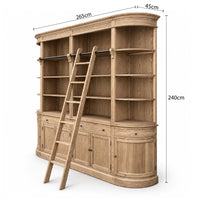 French Provincial Grand Library Bookcase Cabinet with Ladder & Curved Side Detailing Display