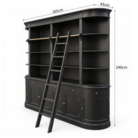 French Provincial Grand Library Bookcase Cabinet with Ladder & Curved Side Detailing Display
