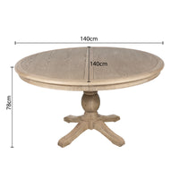 French Provincial Farmhouse 140-180cm Pedestal Extendable Round Dining Table Elm wood