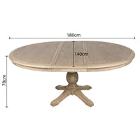 French Provincial Farmhouse 140-180cm Pedestal Extendable Round Dining Table Elm wood