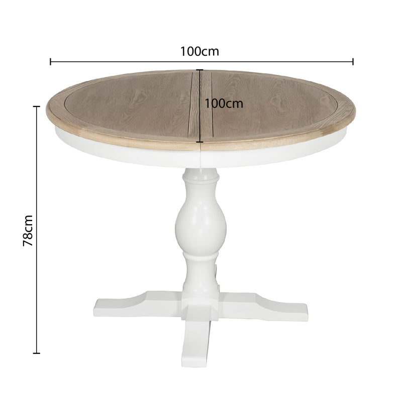 Hamptons Extendable/French Provincial Pedestal Round 100-150cm Extendable Dining Table NATURAL ASH