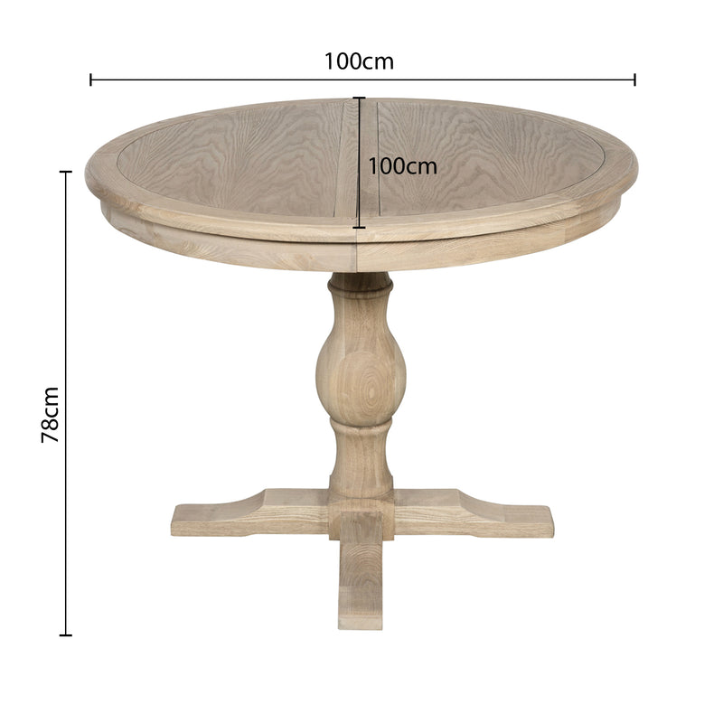 Hamptons Extendable/French Provincial Pedestal Round 100-150cm Extendable Dining Table NATURAL ASH