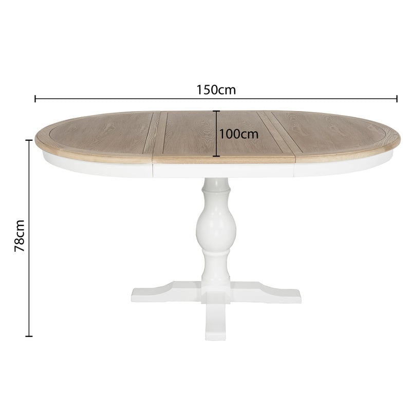 Hamptons Extendable/French Provincial Pedestal Round 100-150cm Extendable Dining Table NATURAL ASH