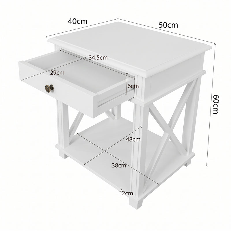 Hamptons Coastal Cross 1 Drawer Bedside Table