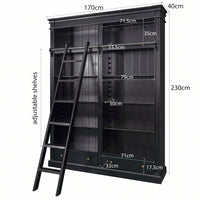 Hamptons Halifax Open Library Bookcase with Ladder 170cm