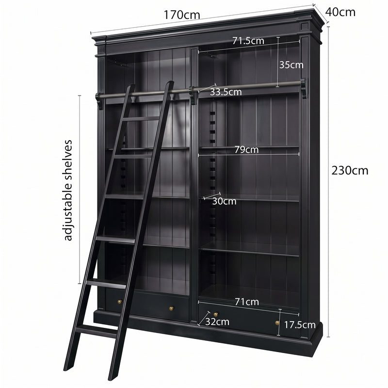 Hamptons Halifax Open Library Bookcase with Ladder 170cm