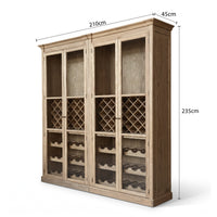 Hamptons Glass Door Display Wine Bar & Drink Cabinet with Storage, Lattice Wine Rack,Glass Holders & Bottle Trays 110cm Wide