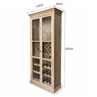 Hamptons Glass Door Display Wine Bar & Drink Cabinet with Storage, Lattice Wine Rack,Glass Holders & Bottle Trays 110cm Wide