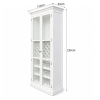 Hamptons Glass Door Display Wine Bar & Drink Cabinet with Storage, Lattice Wine Rack,Glass Holders & Bottle Trays 110cm Wide
