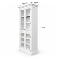 Hamptons Glass Door Display Wine Bar & Drink Cabinet with Storage, Wine Rack, Glass Holders & Pull-Out Trays 110cm Wide