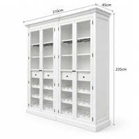 Hamptons Glass Door Display Wine Bar & Drink Cabinet with Storage, Wine Rack, Glass Holders & Pull-Out Trays 110cm Wide