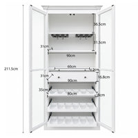 Hamptons Glass Door Display Wine Bar & Drink Cabinet with Storage, Wine Rack, Glass Holders & Pull-Out Trays 110cm Wide