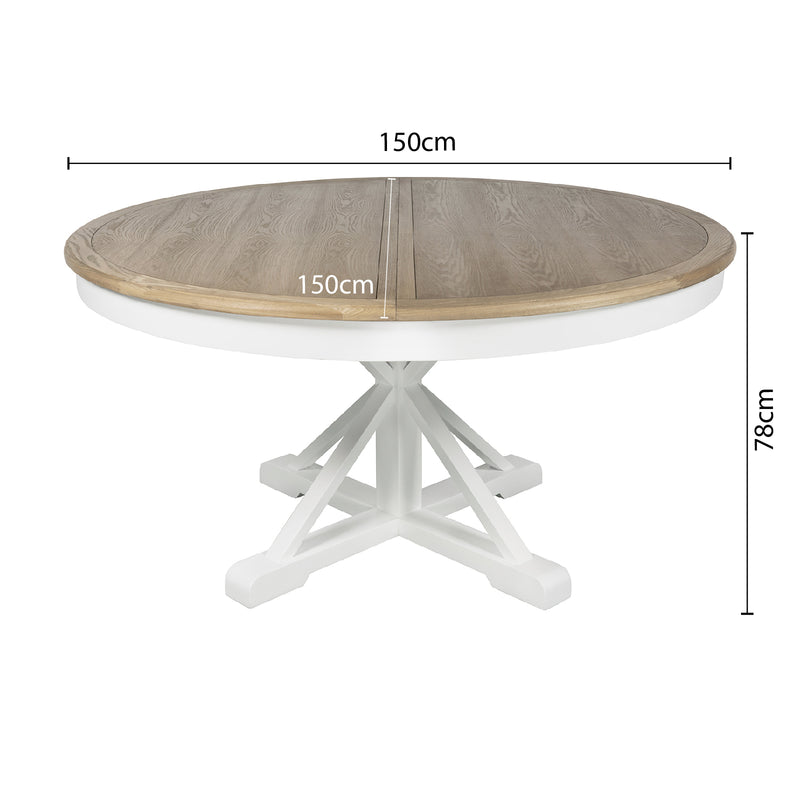 Hamptons Sorrento 150-190cm Round Extendable Trestle Dining Table