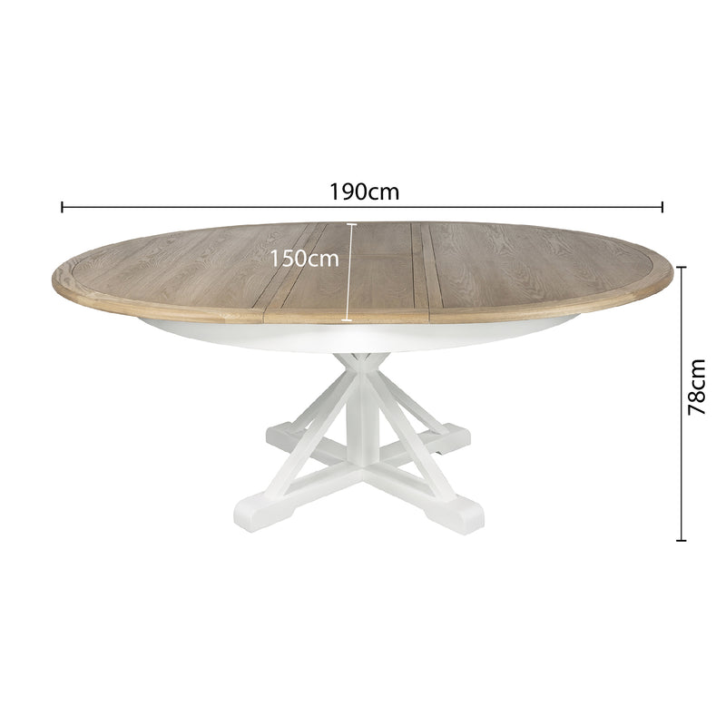 Hamptons Sorrento 150-190cm Round Extendable Trestle Dining Table