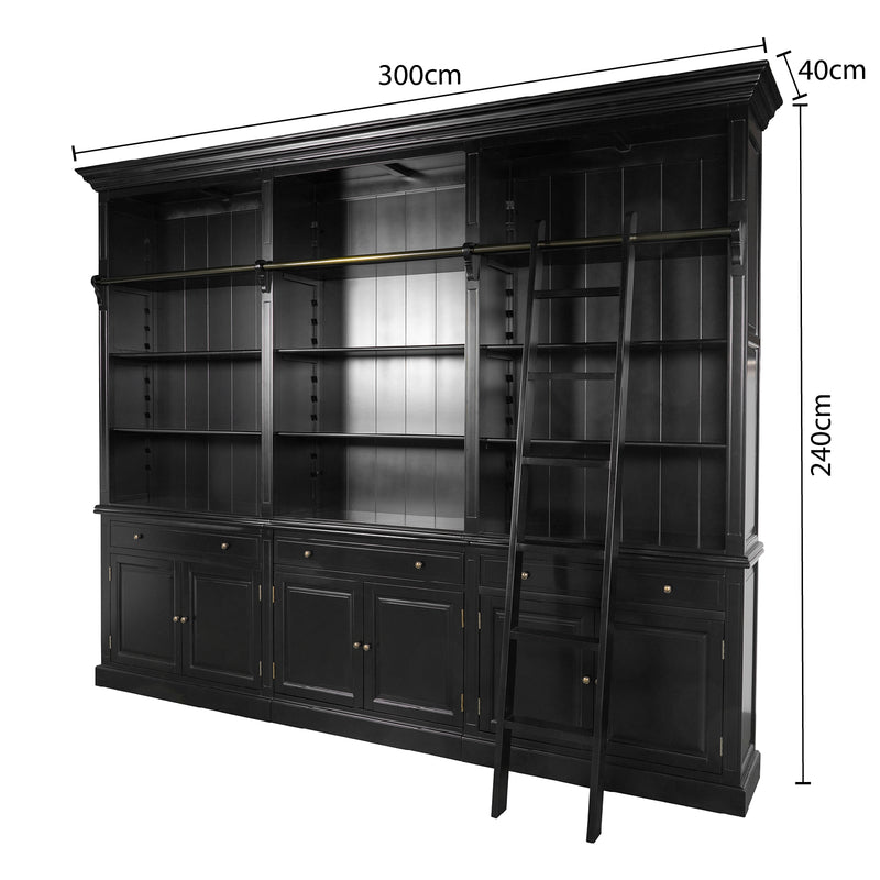 Hamptons Halifax 3 Bay Buffet and Hutch Bookcase with Ladder