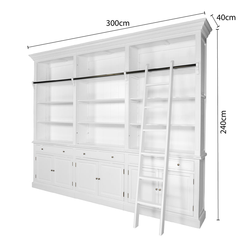 Hamptons Halifax 3 Bay Buffet and Hutch Bookcase with Ladder
