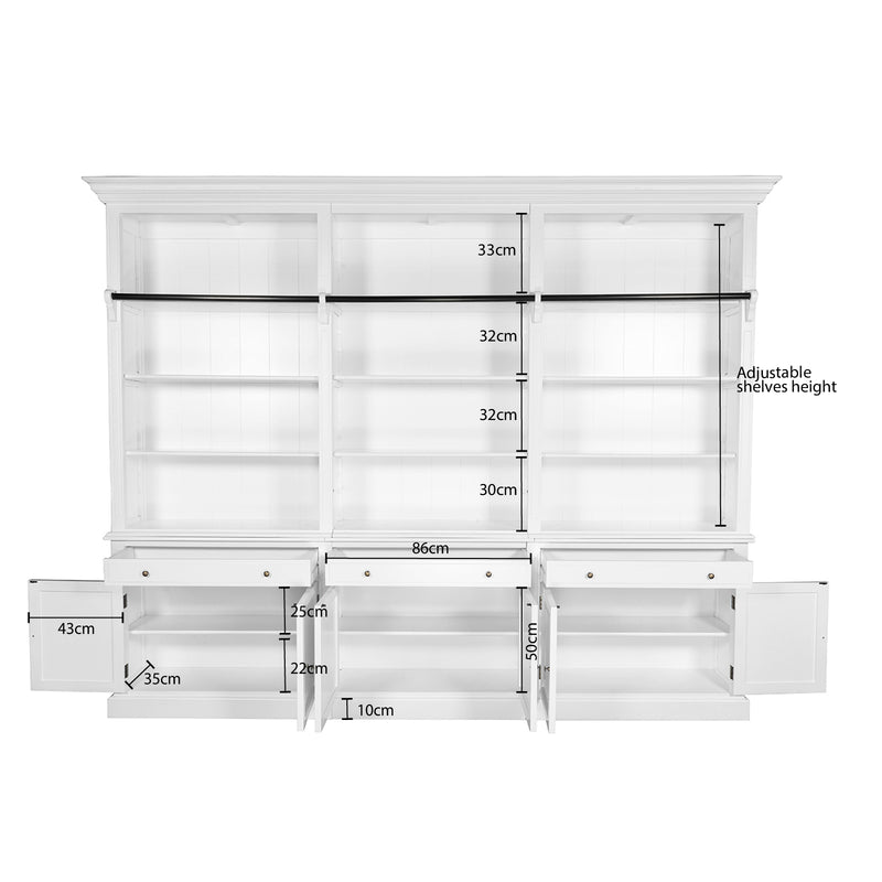 Hamptons Halifax 3 Bay Buffet and Hutch Bookcase with Ladder