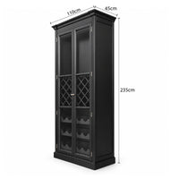 Hamptons Glass Door Display Wine Bar & Drink Cabinet with Storage, Lattice Wine Rack,Glass Holders & Bottle Trays 110cm Wide