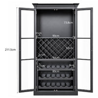 Hamptons Glass Door Display Wine Bar & Drink Cabinet with Storage, Lattice Wine Rack,Glass Holders & Bottle Trays 110cm Wide