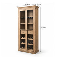Hamptons Glass Door Display Wine Bar & Drink Cabinet with Storage, Wine Rack, Glass Holders & Pull-Out Trays 110cm Wide