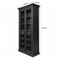 Hamptons Glass Door Display Wine Bar & Drink Cabinet with Storage, Wine Rack, Glass Holders & Pull-Out Trays 110cm Wide