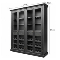 Hamptons Glass Door Display Wine Bar & Drink Cabinet with Storage, Wine Rack, Glass Holders & Pull-Out Trays 110cm Wide