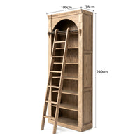 Hamptons Heritage Open Library Arched Extendable Bookshelf/Bookcase with Ladder 100cm - 300cm Wide