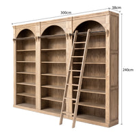 Hamptons Heritage Open Library Arched Extendable Bookshelf/Bookcase with Ladder 100cm - 300cm Wide