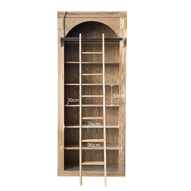 Hamptons Heritage Open Library Arched Extendable Bookshelf/Bookcase with Ladder 100cm - 300cm Wide