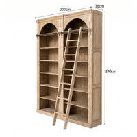 Hamptons Heritage Open Library Arched Extendable Bookshelf/Bookcase with Ladder 100cm - 300cm Wide