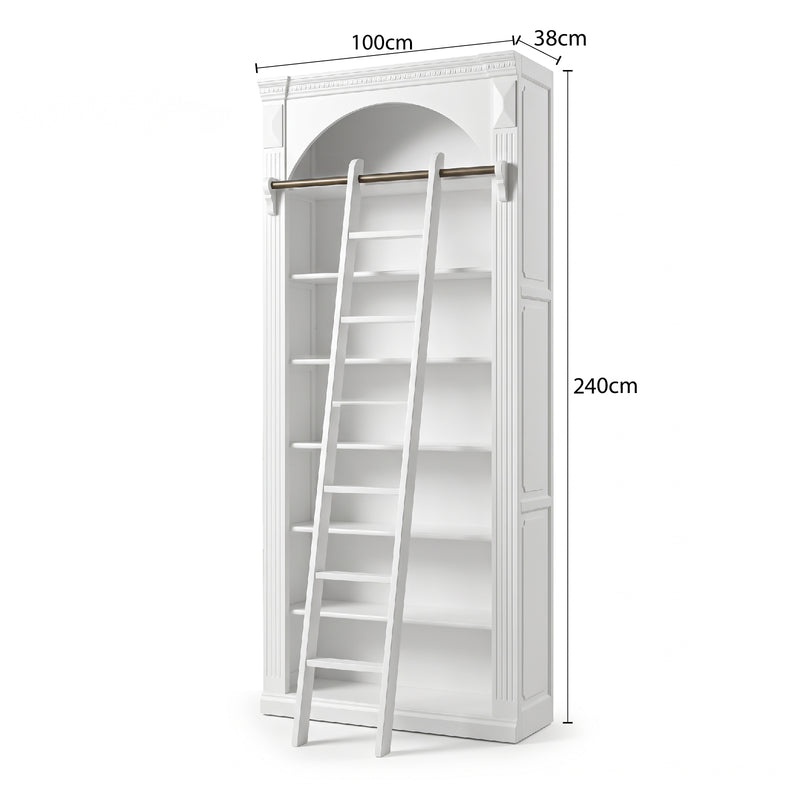 Hamptons Heritage Open Library Arched Extendable Bookshelf/Bookcase with Ladder 100cm - 300cm Wide