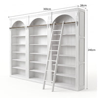 Hamptons Heritage Open Library Arched Extendable Bookshelf/Bookcase with Ladder 100cm - 300cm Wide