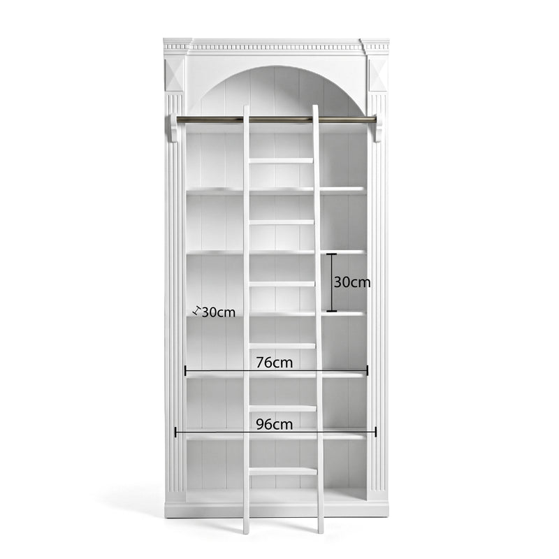 Hamptons Heritage Open Library Arched Extendable Bookshelf/Bookcase with Ladder 100cm - 300cm Wide