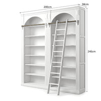 Hamptons Heritage Open Library Arched Extendable Bookshelf/Bookcase with Ladder 100cm - 300cm Wide