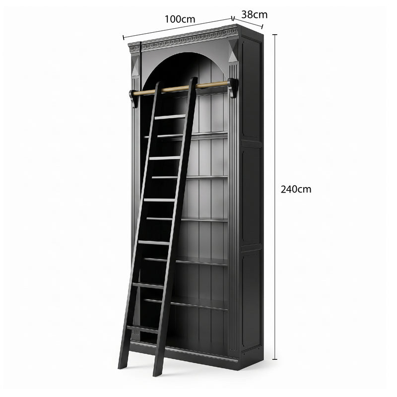 Hamptons Heritage Open Library Arched Extendable Bookshelf/Bookcase with Ladder 100cm - 300cm Wide