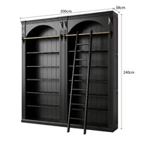 Hamptons Heritage Open Library Arched Extendable Bookshelf/Bookcase with Ladder 100cm - 300cm Wide