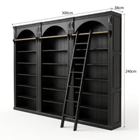 Hamptons Heritage Open Library Arched Extendable Bookshelf/Bookcase with Ladder 100cm - 300cm Wide
